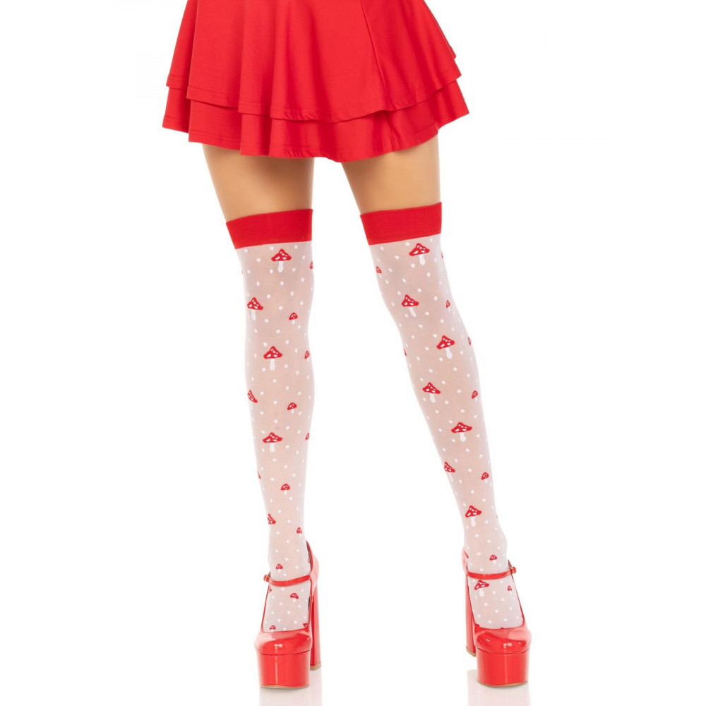 Чулки - Чулки Leg Avenue Polka Dot Mushroom Thigh Highs One Size