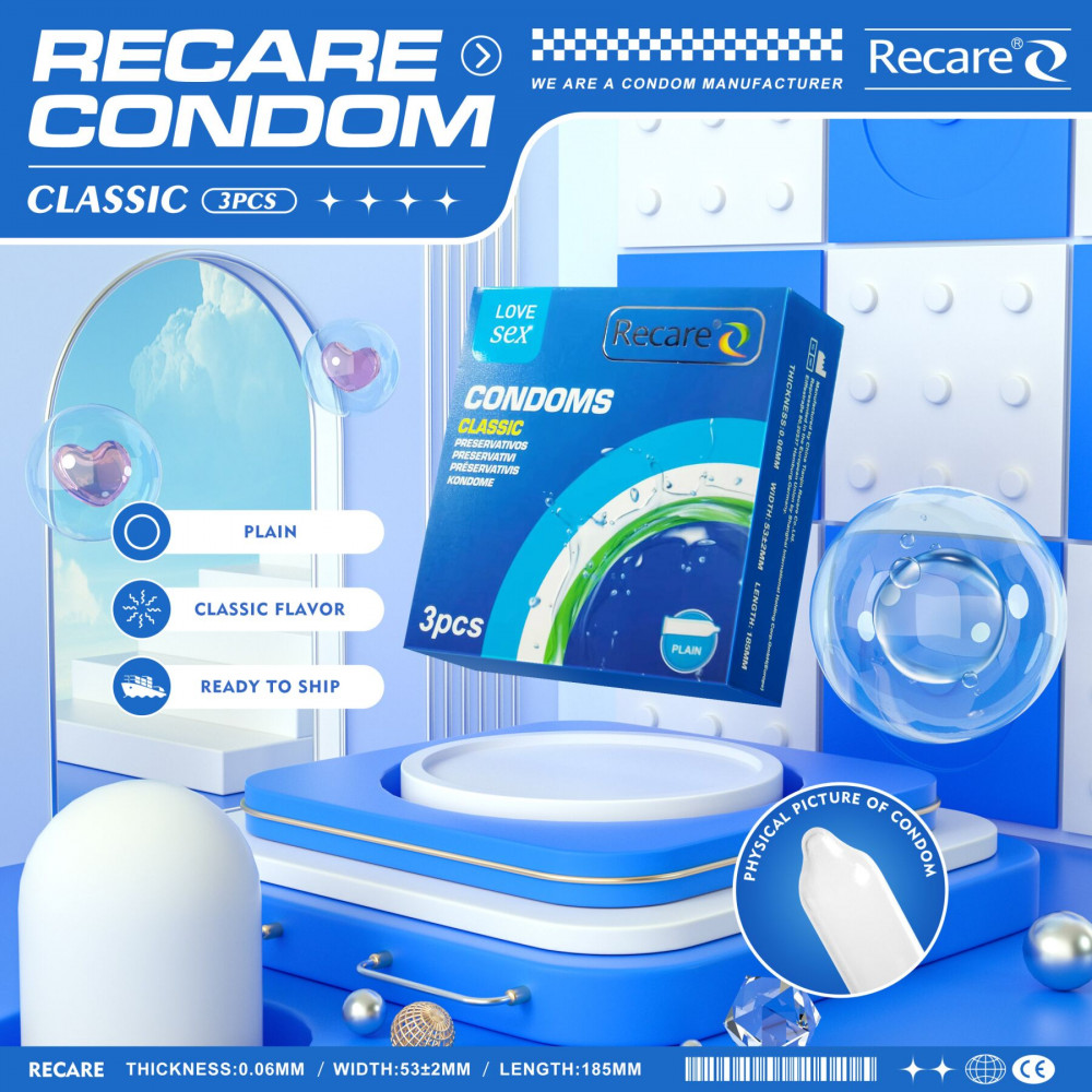Презервативы - Презервативы Recare Classic Condoms 3 шт, классические 4