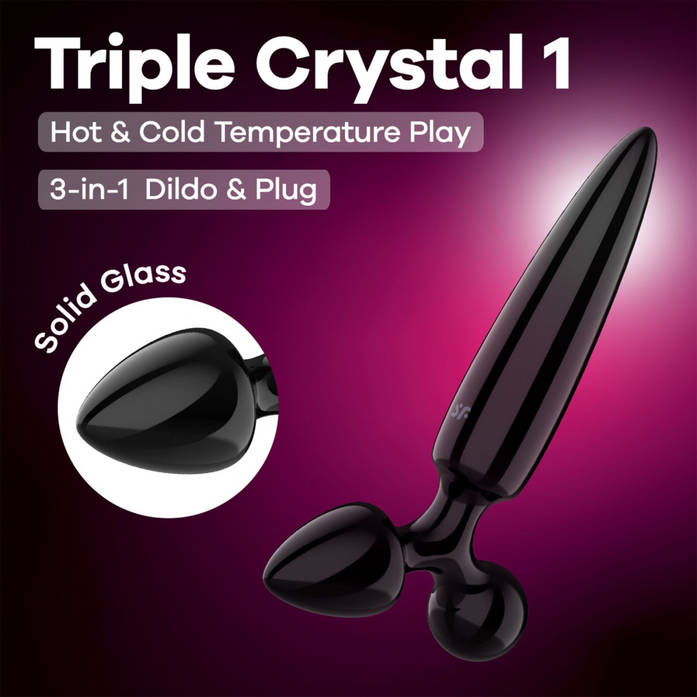 Фалоімітатор - Тристоронній скляний дилдо Satisfyer Triple Crystal 1 Black 5