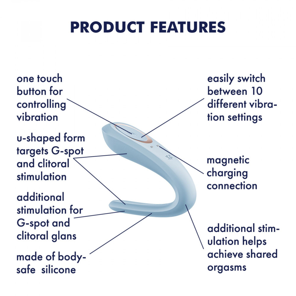 Игрушки для пар - Вибратор для пар Satisfyer Double Classic Light Blue с одним моторчиком 5