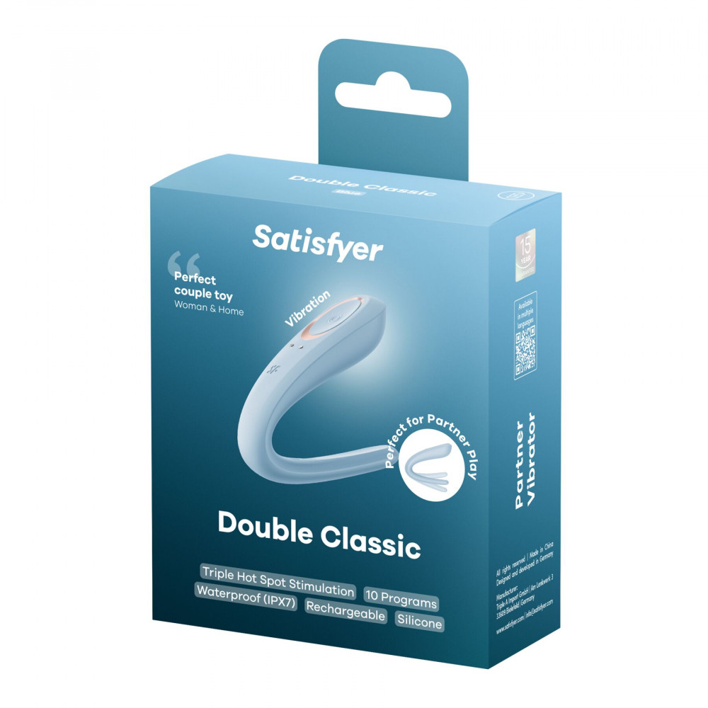 Игрушки для пар - Вибратор для пар Satisfyer Double Classic Light Blue с одним моторчиком 6