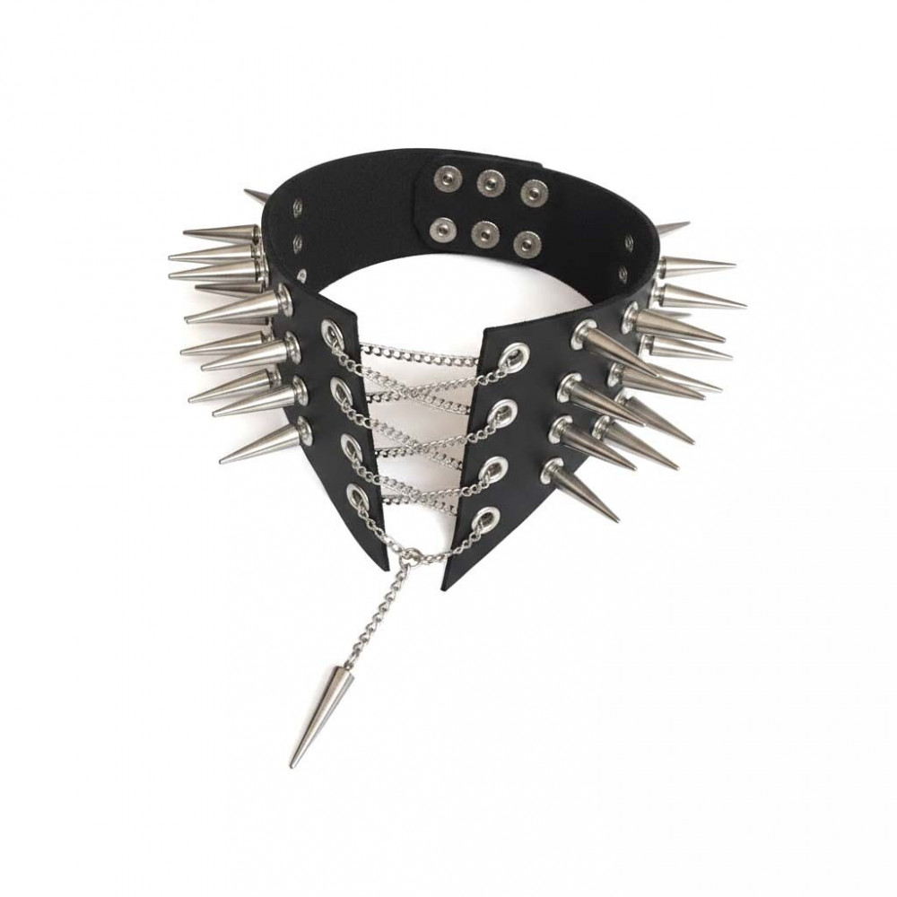  - Чокер комір з шипами Art of Sex - Ariadne, еко шкіра, колір червоний, L-2XL