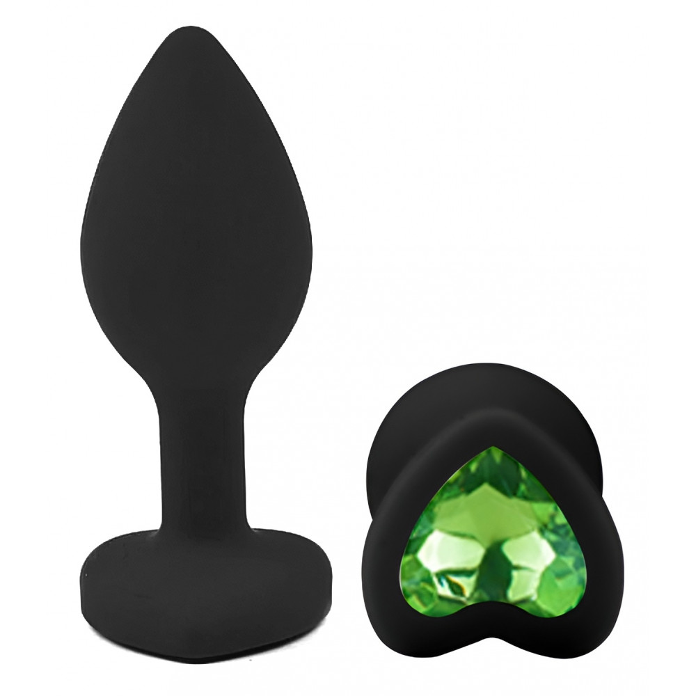 Разное - Силиконовая анальная пробка EGZO - Silicone Black Heart Plug Green, size S 1
