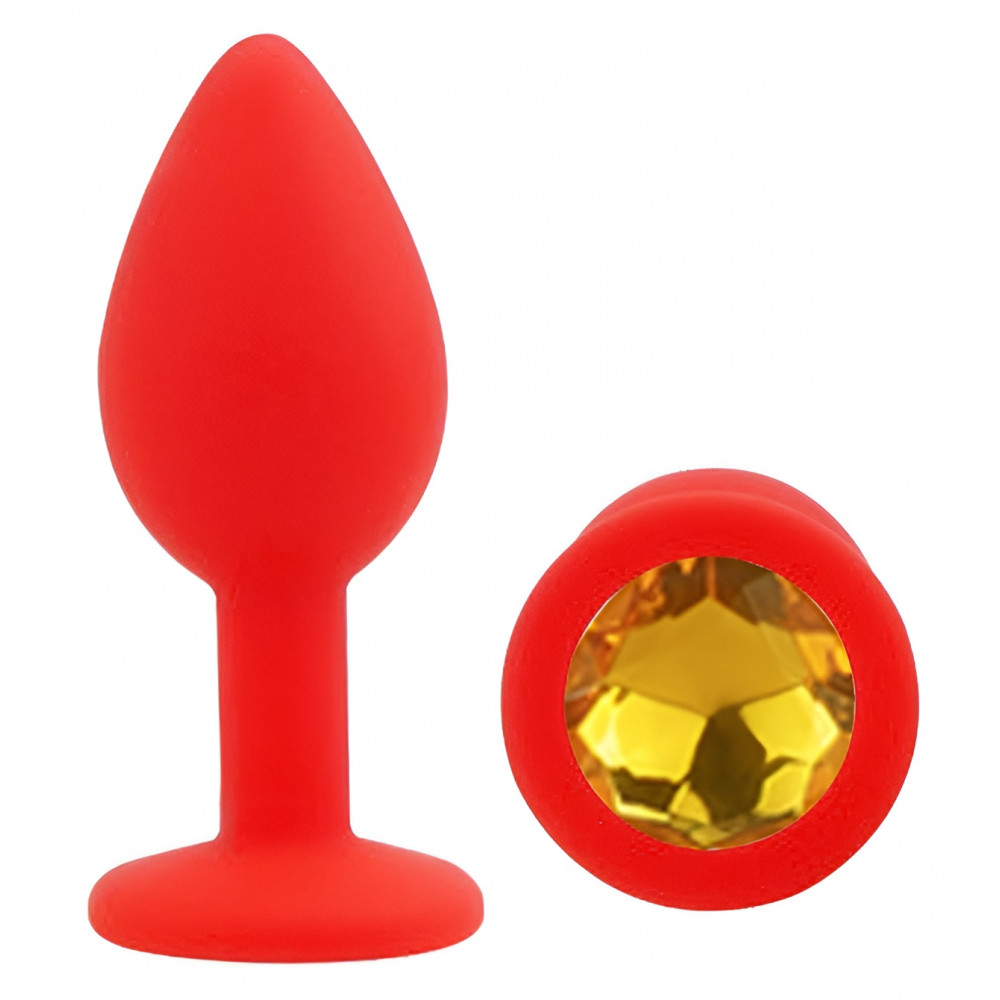 Анальные игрушки без вибрации - Силиконовая анальная пробка EGZO - Silicone Red Round Plug Yellow, size S 3