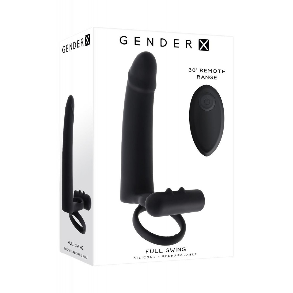 Разное - Вибратор с кольцами и вибропулей Gender X с пультом, черный, 14.6 х 3.8 см 9