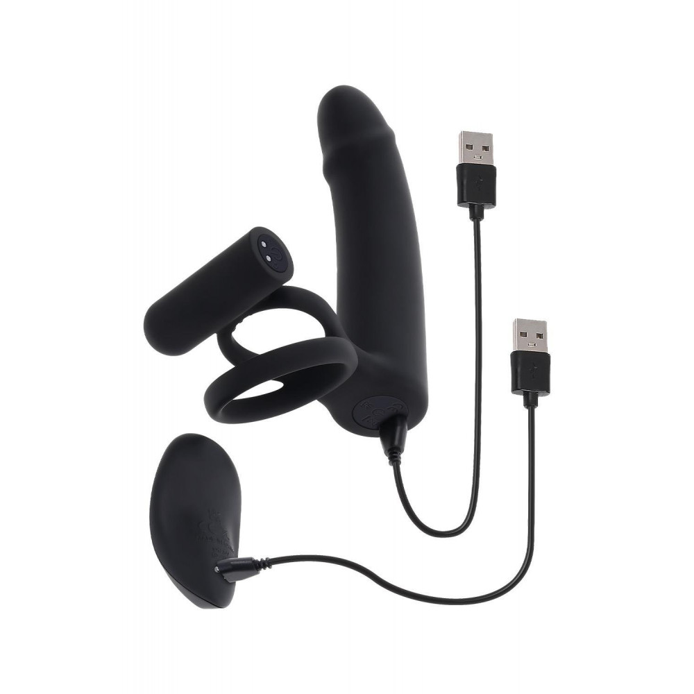 Разное - Вибратор с кольцами и вибропулей Gender X с пультом, черный, 14.6 х 3.8 см