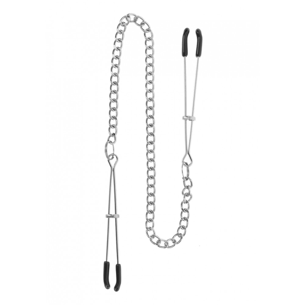 БДСМ игрушки - Зажимы на соски с цепочкой Taboom Tweezers With Chain, серебристые 3