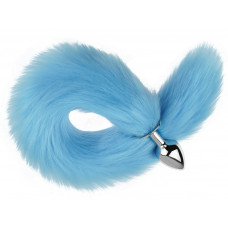 Анальная пробка с хвостом EGZO - Fox Tail Silver Plug Blue, size S