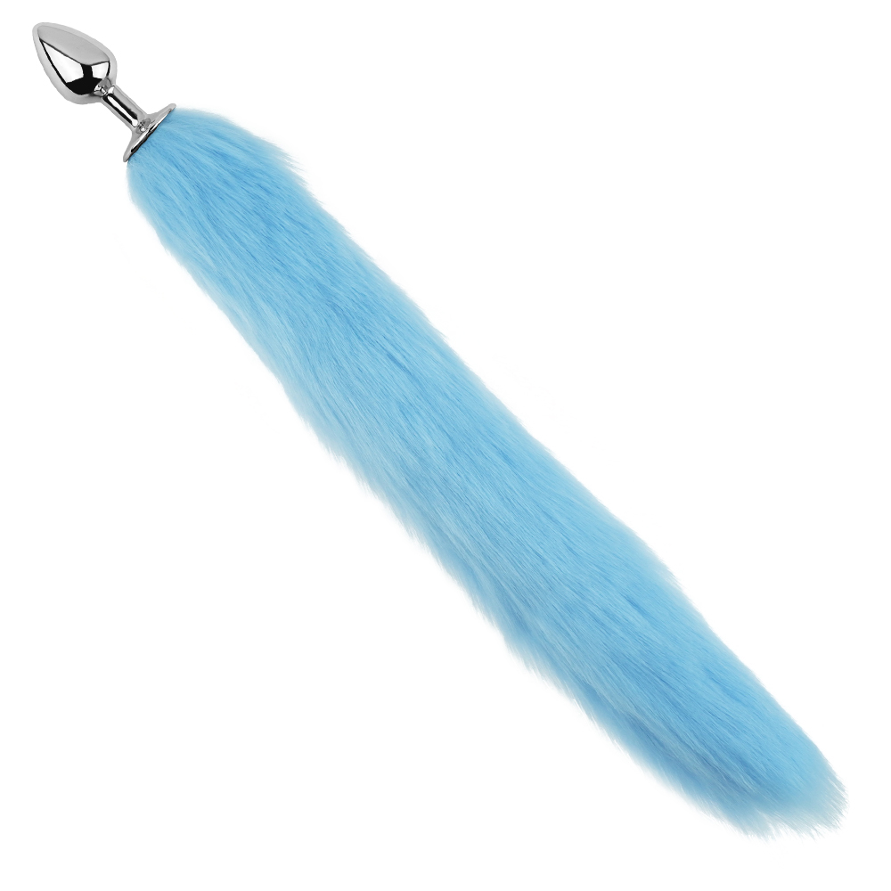 Анальные игрушки без вибрации - Анальная пробка с хвостом EGZO - Fox Tail Silver Plug Blue, size S 1