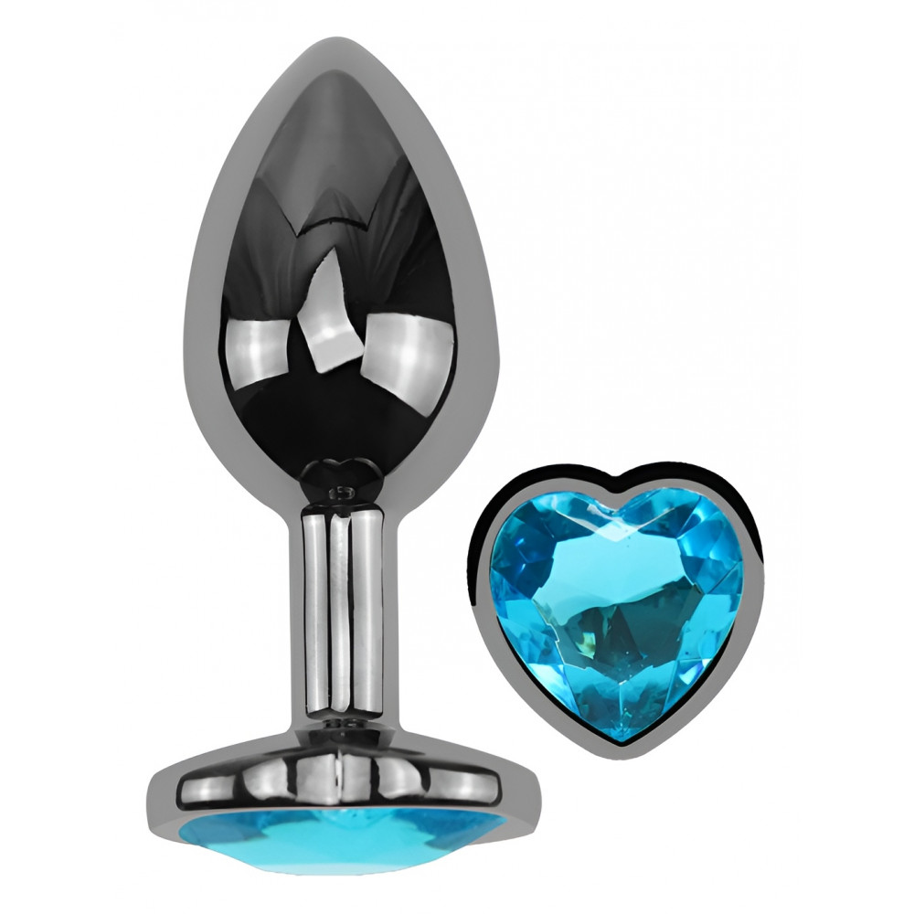  - Анальная пробка с кристаллом EGZO - Dark Silver Heart Plug Aqua size M 1