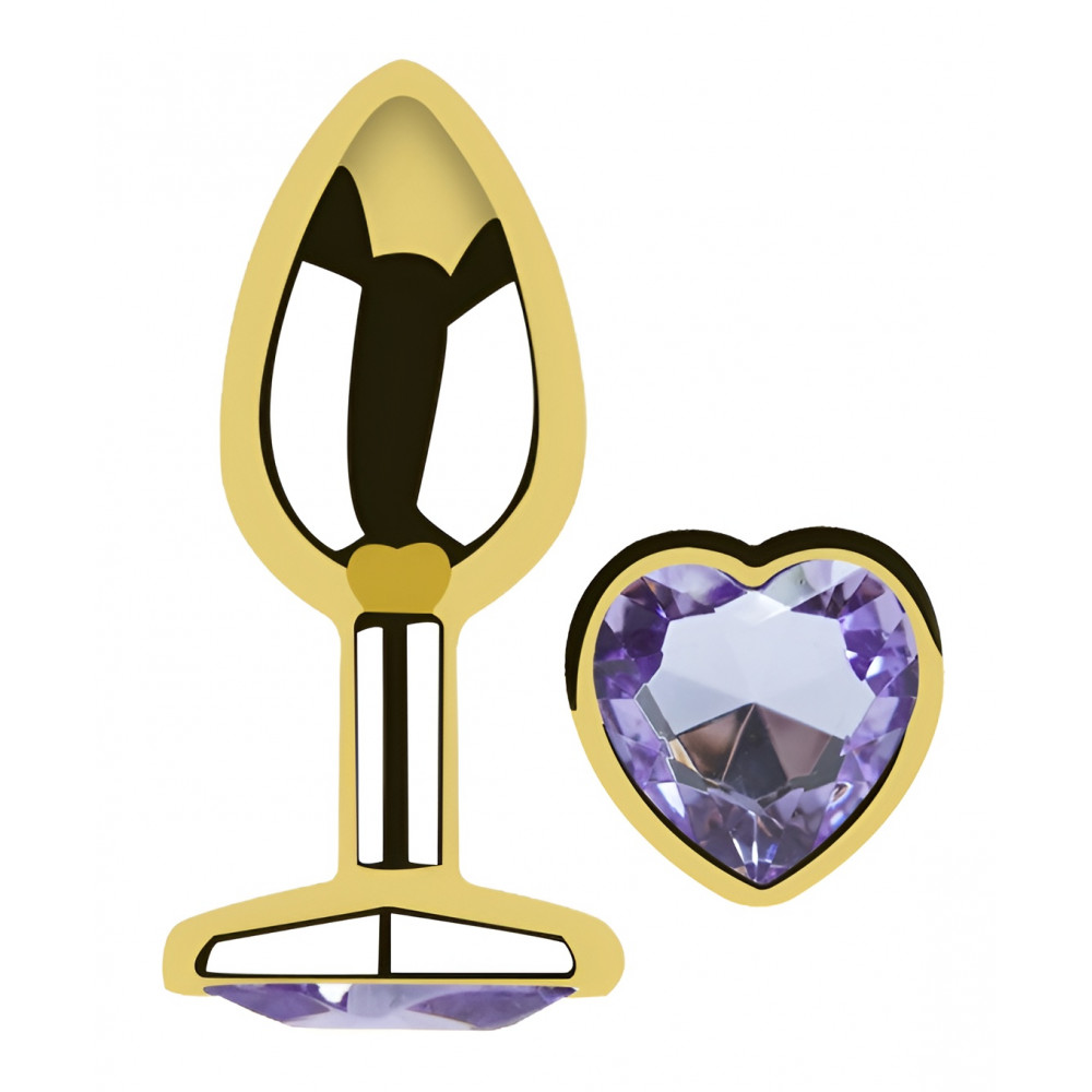 Анальные игрушки без вибрации - Анальная пробка с кристаллом EGZO - Gold Heart Plug Amethyst size S 4