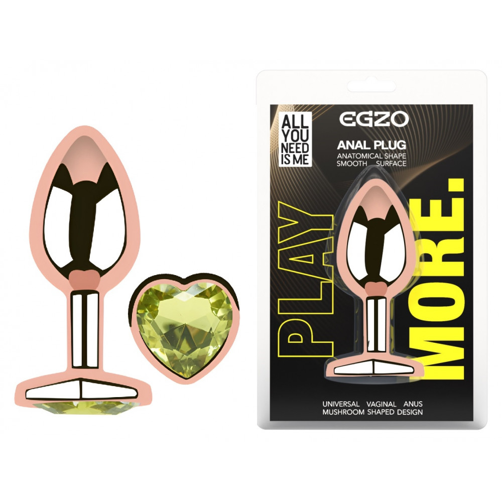  - Анальная пробка с кристаллом EGZO - Rose Gold Heart Plug Lime size M