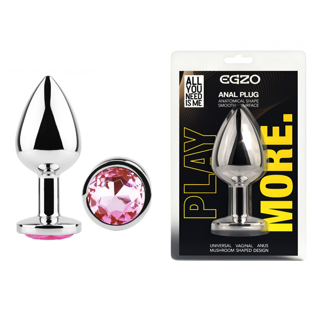  - Анальная пробка с кристаллом EGZO - Silver Round Plug Pink size M