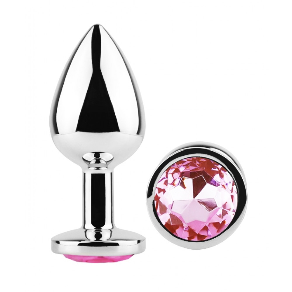  - Анальная пробка с кристаллом EGZO - Silver Round Plug Pink size M 1