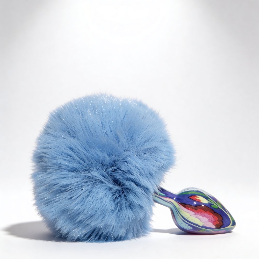 Анальні іграшки без вібрації - Анальна пробка з візерунком ALUME, S, металева синя з блакитним пушком, 7 х 2,8 см 4