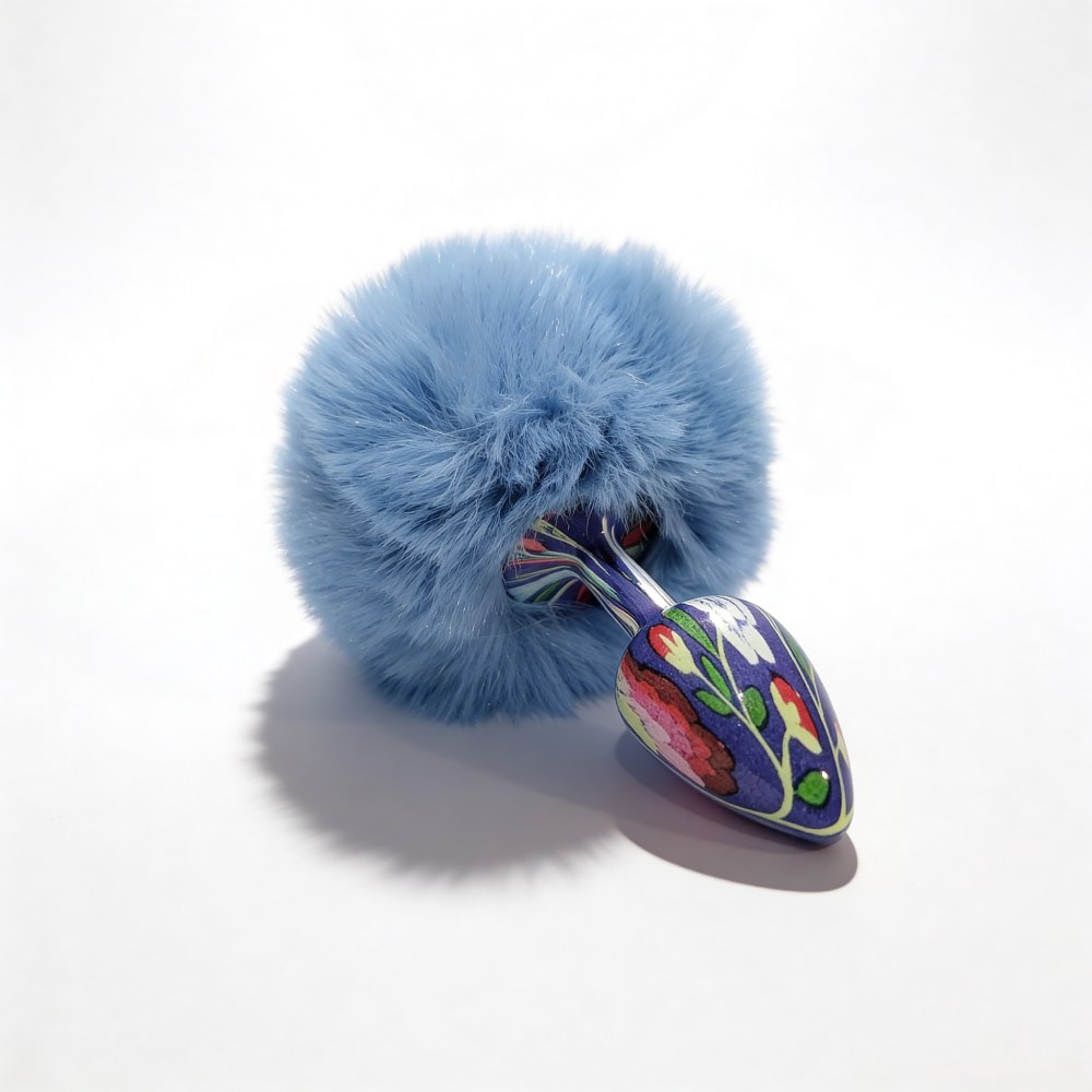 Анальні іграшки без вібрації - Анальна пробка з візерунком ALUME, S, металева синя з блакитним пушком, 7 х 2,8 см 5