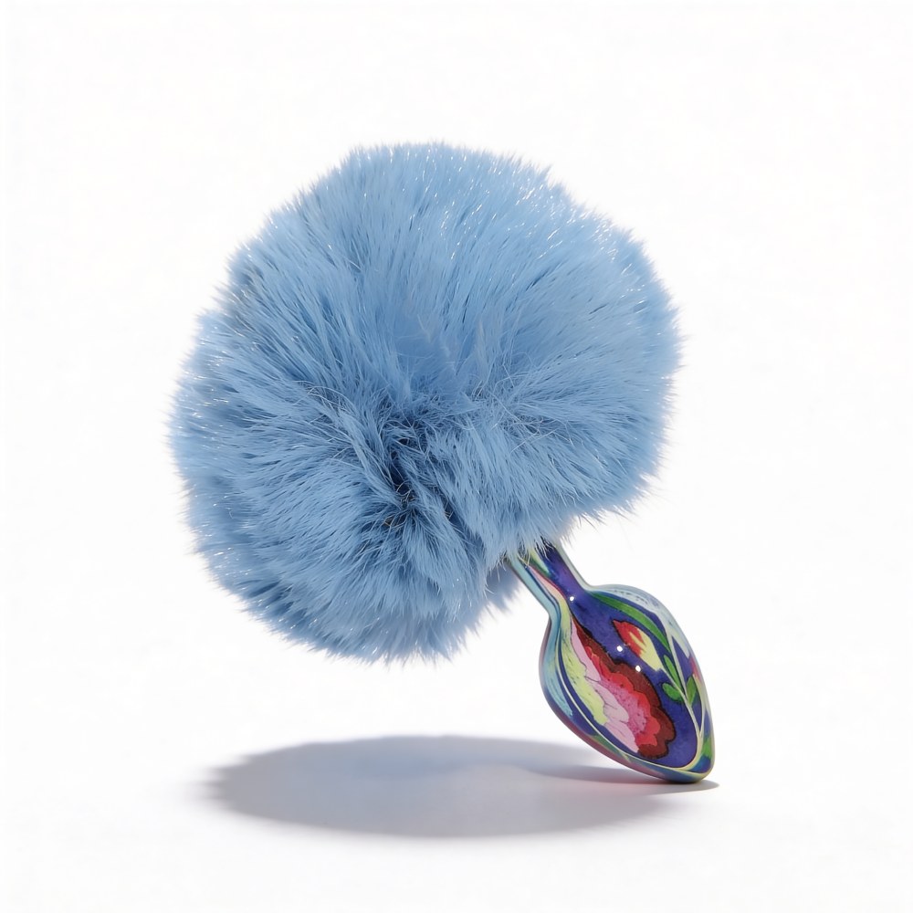 Анальні іграшки без вібрації - Анальна пробка з візерунком ALUME, S, металева синя з блакитним пушком, 7 х 2,8 см 7
