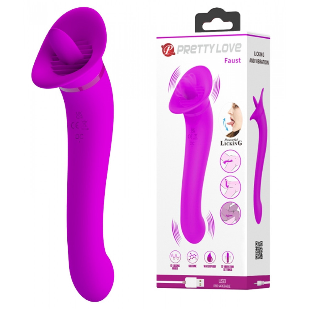  - Двосторонній вібростимулятор із кліторальним стимулятором язичком Pretty Love - FAUST, BI-014886