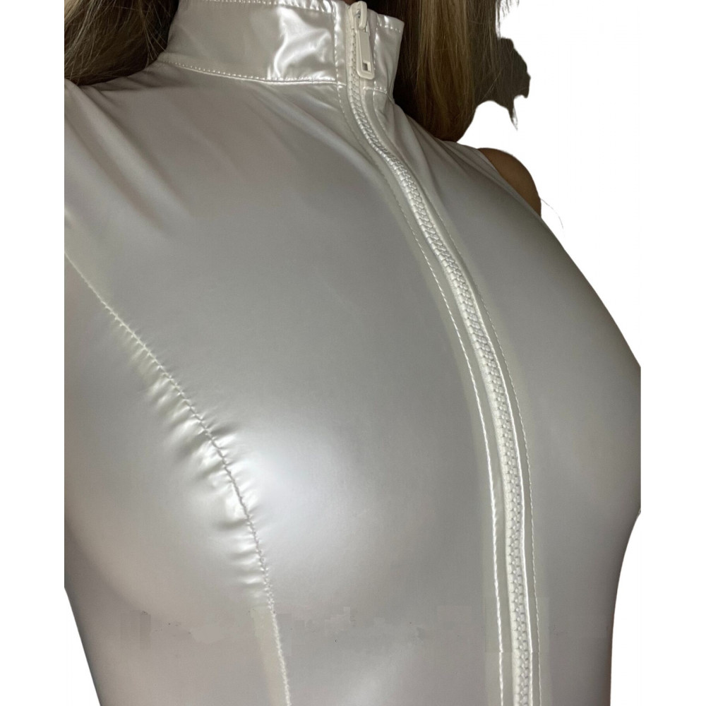 Женское эротическое белье - Лакированный комбидресс белый “Дерзкая Стелла” XS/S, молния на все тело 3