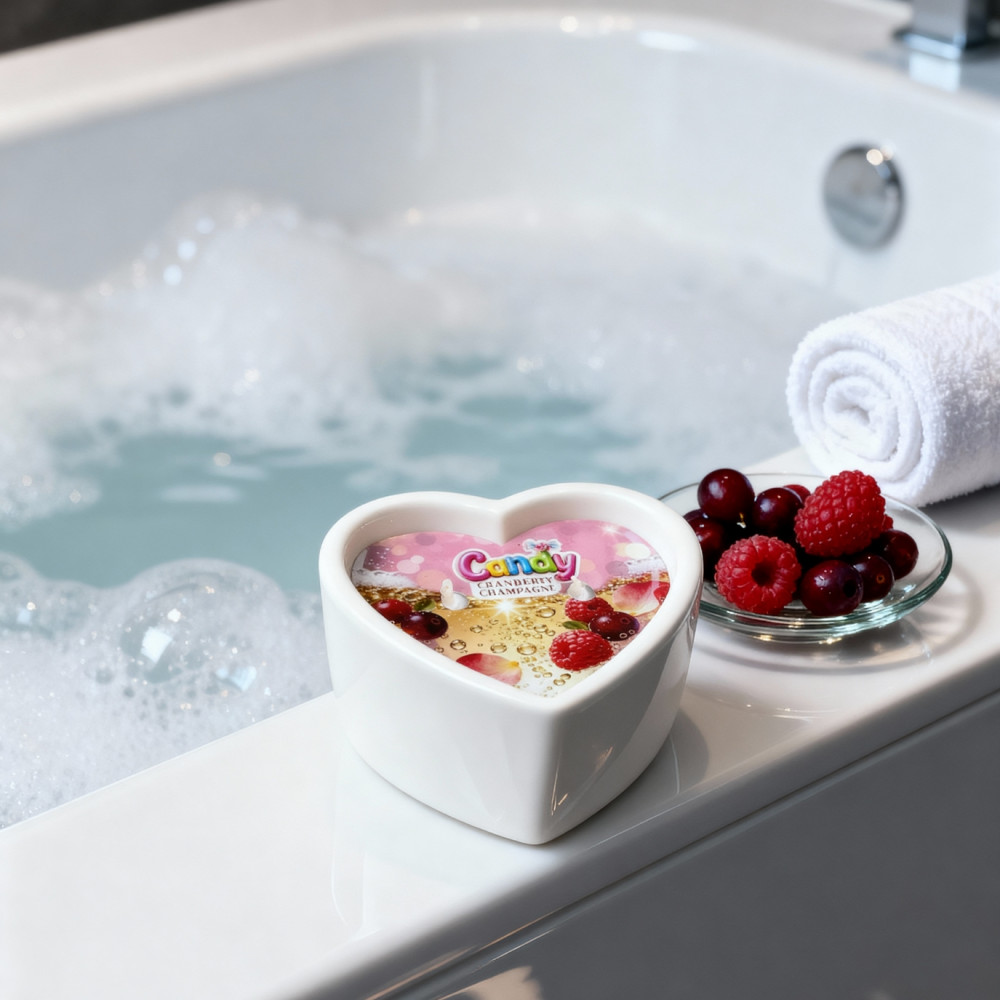 Для масажу - Масажна свічка з ароматом шампанського з журавлиною Candy Cranberry Champagne у формі серця, 70 мл 3