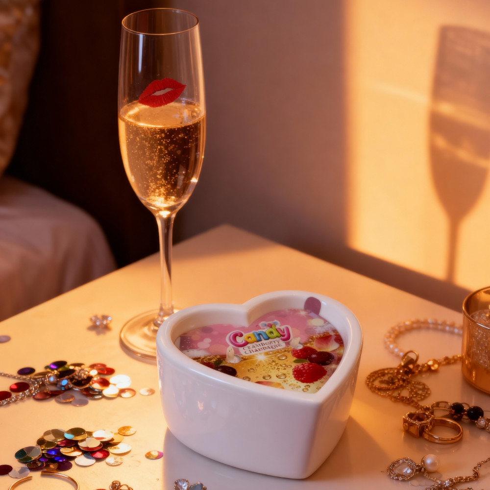 Для масажу - Масажна свічка з ароматом шампанського з журавлиною Candy Cranberry Champagne у формі серця, 70 мл 6