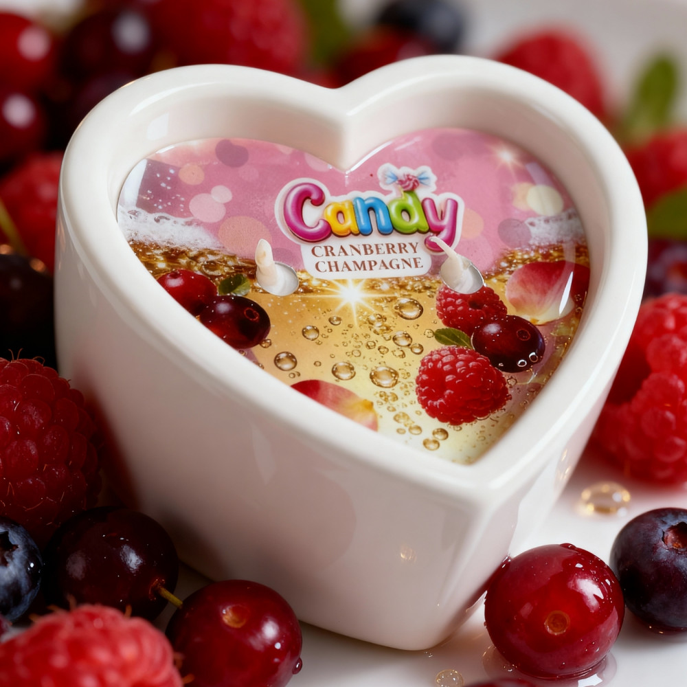 Для масажу - Масажна свічка з ароматом шампанського з журавлиною Candy Cranberry Champagne у формі серця, 70 мл 5