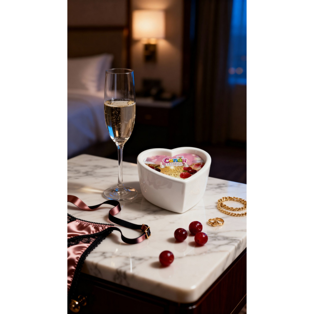 Для масажу - Масажна свічка з ароматом шампанського з журавлиною Candy Cranberry Champagne у формі серця, 70 мл 9