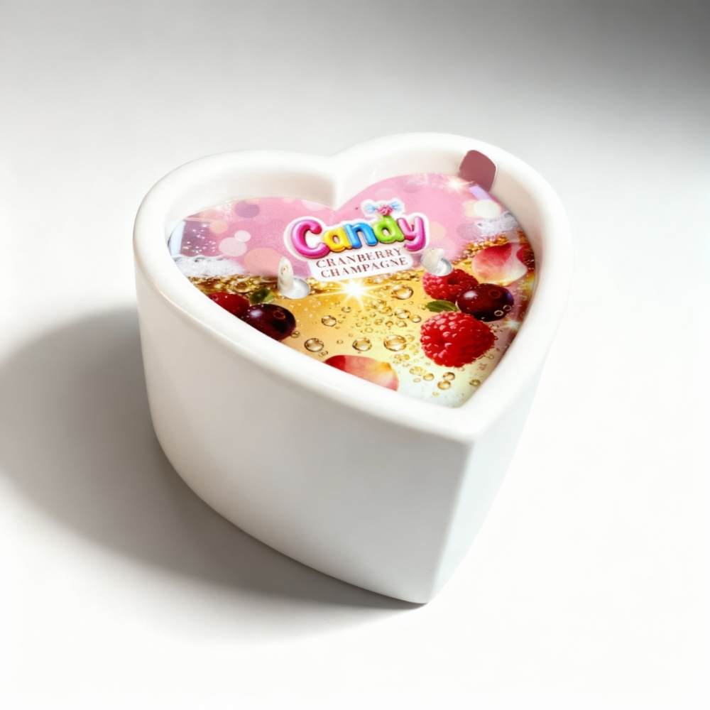 Для масажу - Масажна свічка з ароматом шампанського з журавлиною Candy Cranberry Champagne у формі серця, 70 мл 4