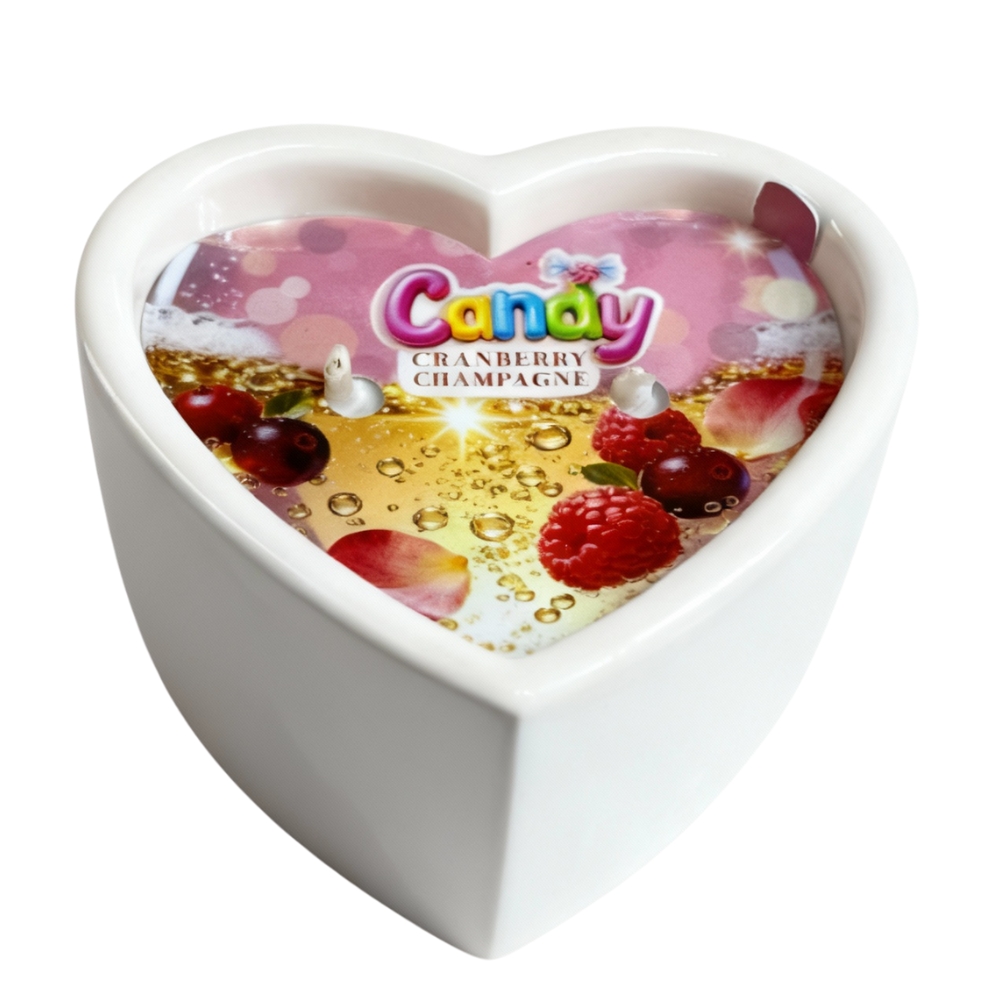 Для масажу - Масажна свічка з ароматом шампанського з журавлиною Candy Cranberry Champagne у формі серця, 70 мл