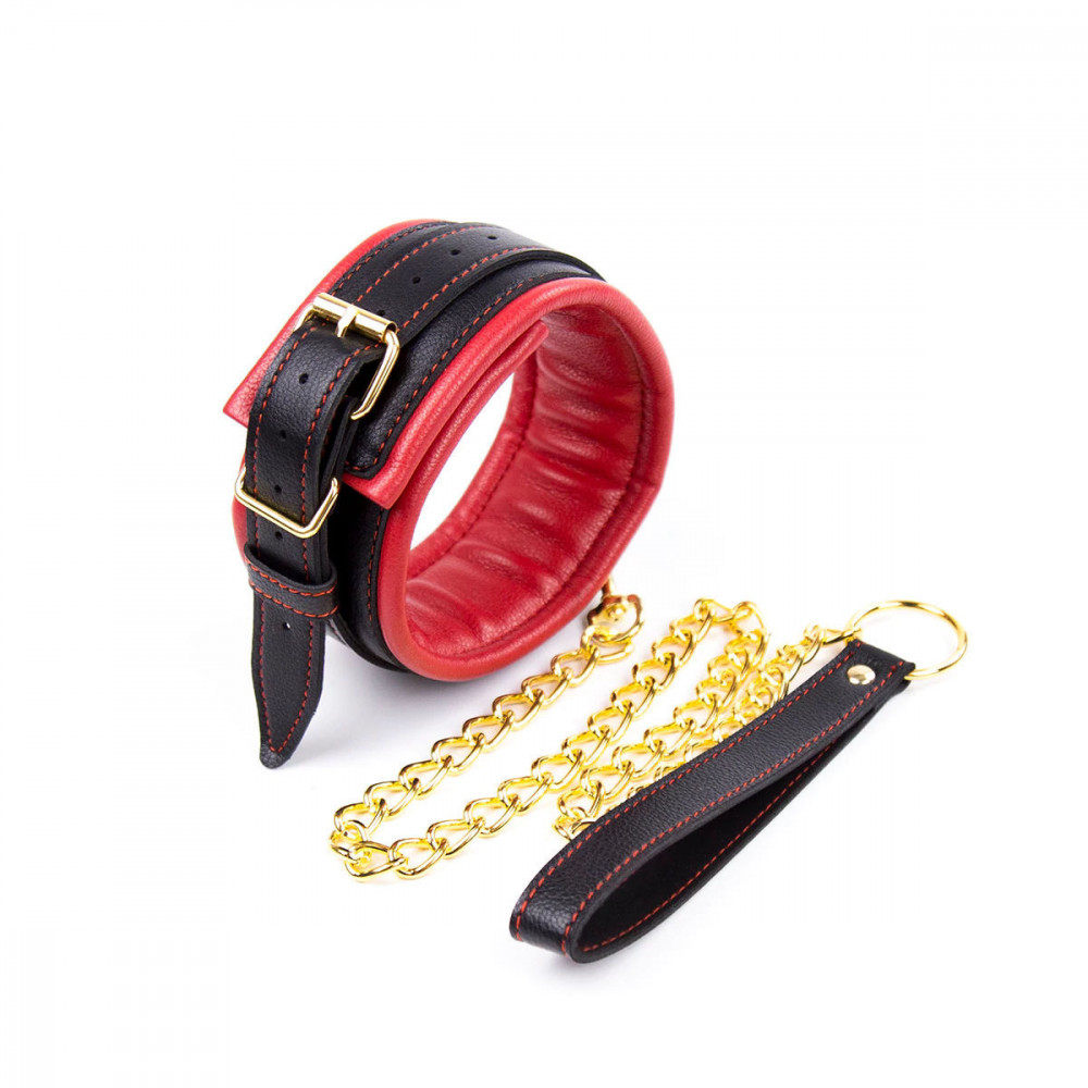 БДСМ игрушки - Ошейник с поводком Collar black/red with leash