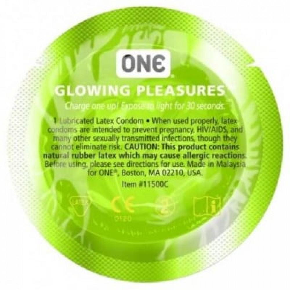 Лубриканты - Презервативы One Glowiing Pleasures Светящиеся в темноте, 5 штук 1