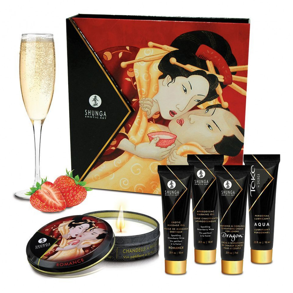 Подарочные наборы - Подарочный набор Shunga GEISHAS SECRETS - Sparkling Strawberry Wine: для шикарной ночи вдвоем
