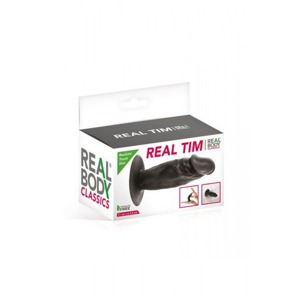 Фаллоимитаторы на присоске, двойные - Фаллоимитатор Real Body - Real Tim Black, TPE, диаметр 3,4см 1