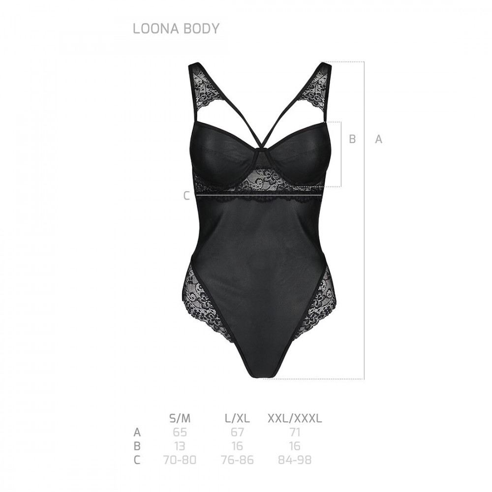 Эротическое боди - Боди из эко-кожи и кружева Loona Body black L/XL - Passion 1