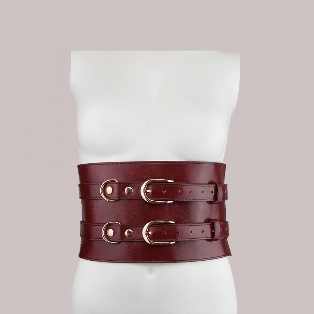 Наручники, веревки, бондажы, поножи - Кожаный пояс для бондажа Liebe Seele Wine Red Waist Cuff L Size 2