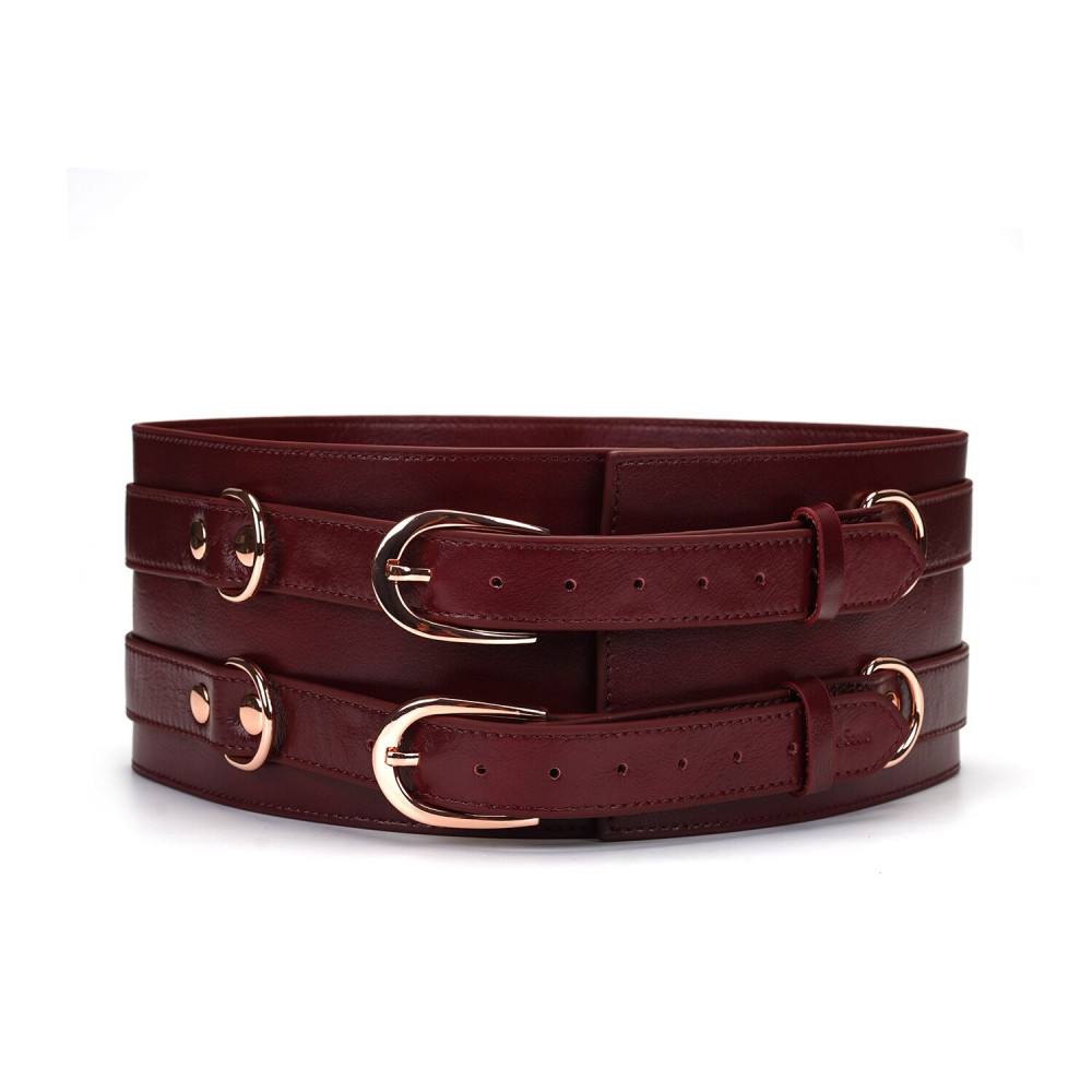 Наручники, веревки, бондажы, поножи - Кожаный пояс для бондажа Liebe Seele Wine Red Waist Cuff L Size