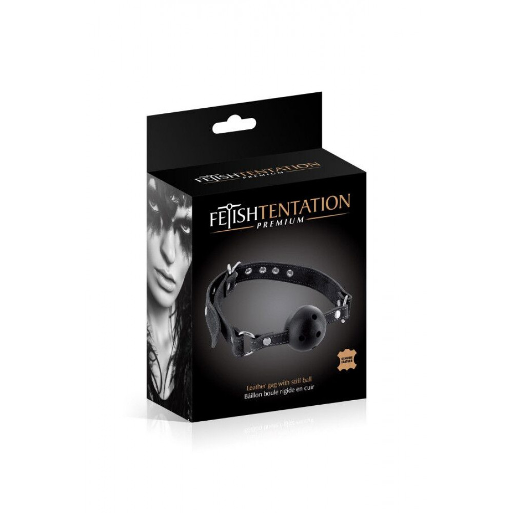 Кляп - Кляп Fetish Tentation Premium Leather gag with stiff ball 1