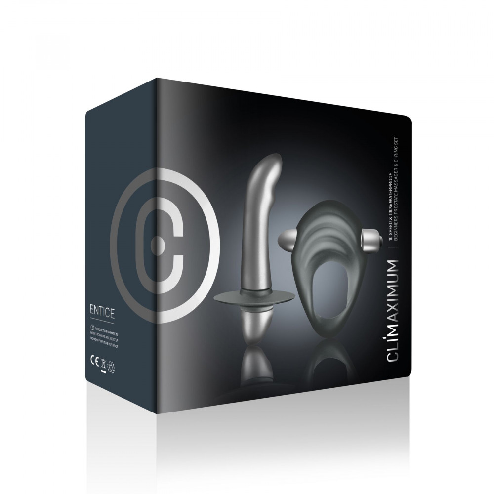 Різне - Набір чоловічих іграшок Climaximum Entice, ерекційне віброкільце + масажер простати, на батарейках 7