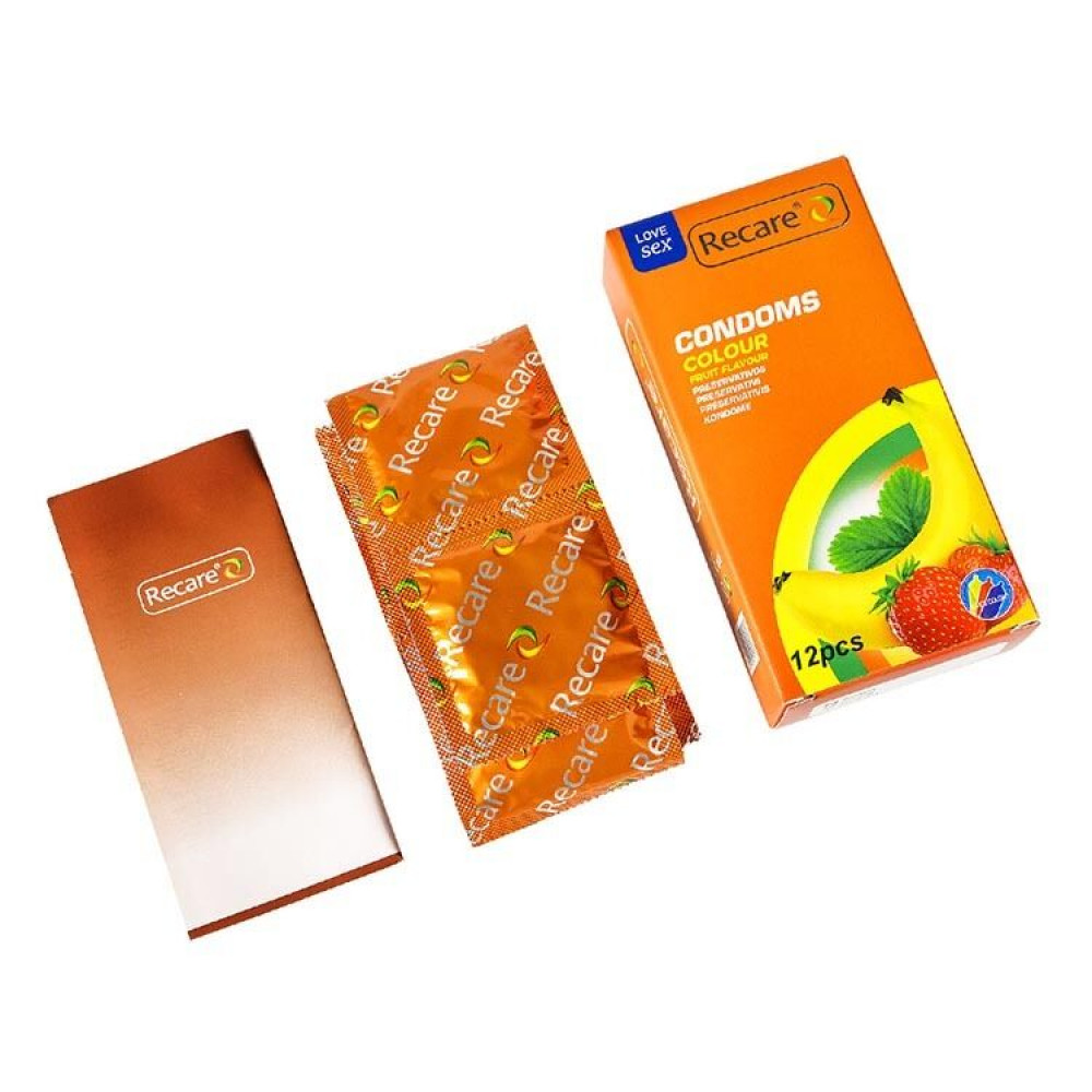 Презервативы - Презервативы Recare Color Fruit Flavour Condoms 12 шт, ароматы: мята, банан, клубника 2
