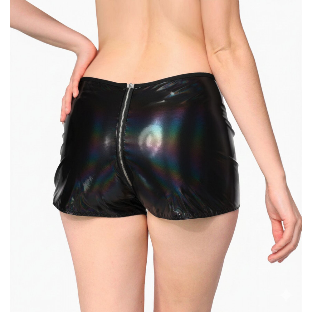  - Лаковані шортики на блискавці Art of Sex - Jarina, колір чорний, з ефектом голограми, розмір M 1