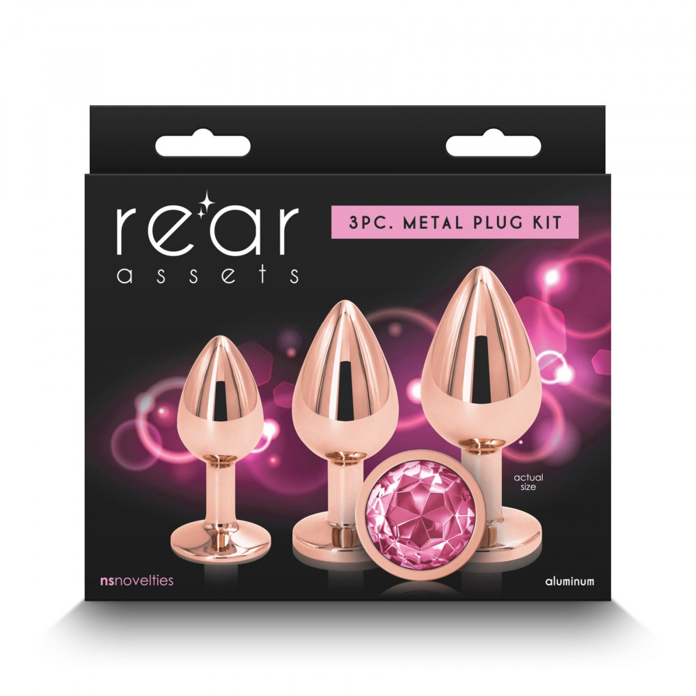 Анальные игрушки - Набор анальных пробок NS Novelties Rear Assets - Trainer Kit - Rose Gold - Pink Gem 2