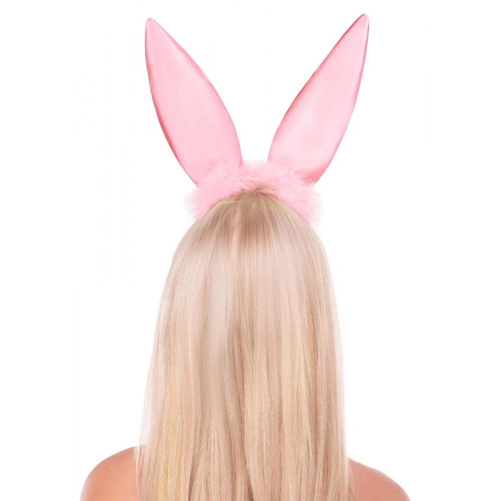 Повязки на глаза, кляпы, зажимы - Ушки зайки Leg Avenue Bendable Marabou Trimmed Satin Bunny Ears Pink 1