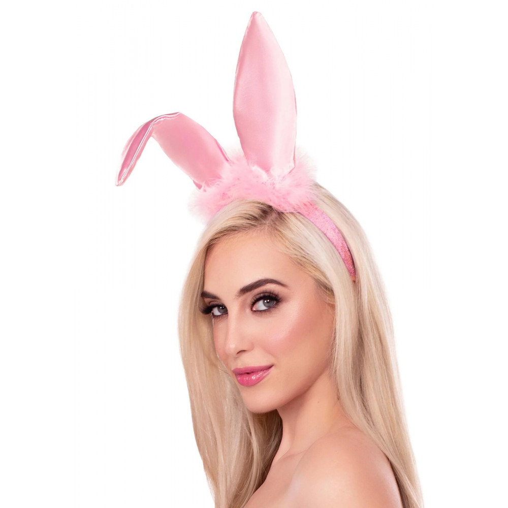 Повязки на глаза, кляпы, зажимы - Ушки зайки Leg Avenue Bendable Marabou Trimmed Satin Bunny Ears Pink 2