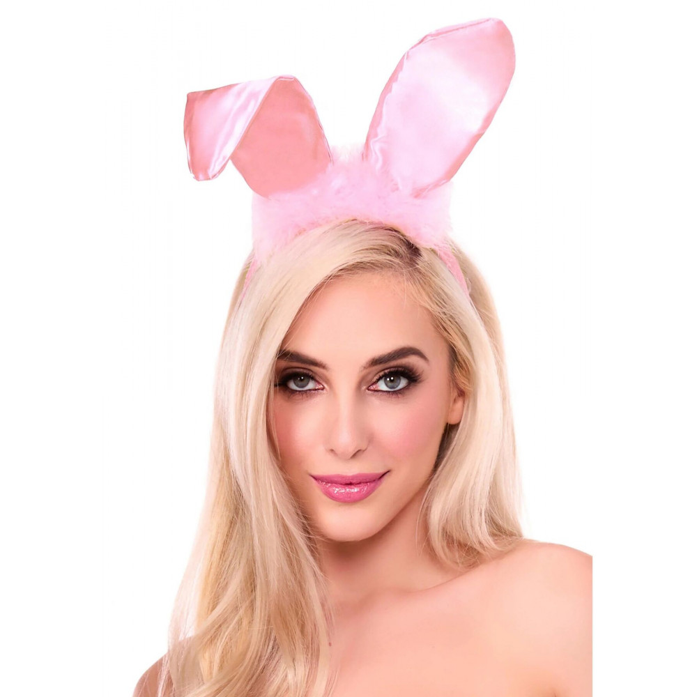 Повязки на глаза, кляпы, зажимы - Ушки зайки Leg Avenue Bendable Marabou Trimmed Satin Bunny Ears Pink