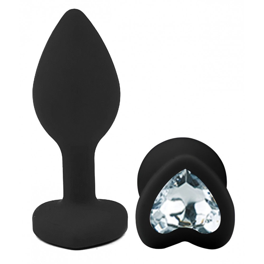 Разное - Силиконовая анальная пробка EGZO - Silicone Black Heart Plug Clear, size S 1