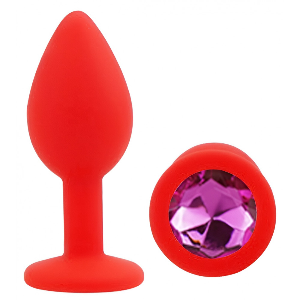 Анальные игрушки без вибрации - Силиконовая анальная пробка EGZO - Silicone Red Round Plug Rose, size S 3