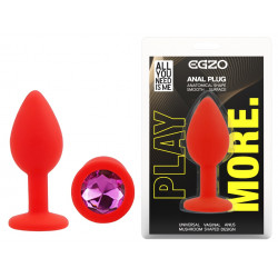 Силиконовая анальная пробка EGZO - Silicone Red Round Plug Rose, size S