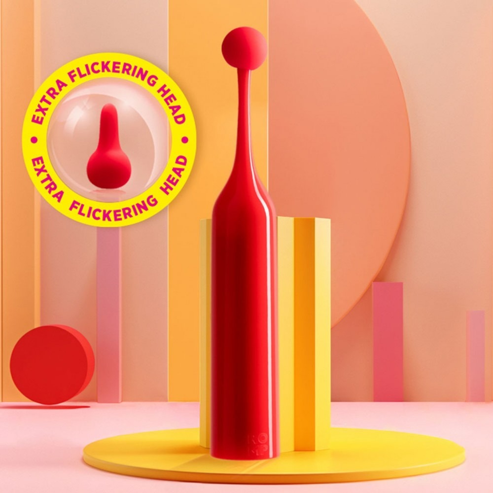 Різне - Вібратор для клітора з двома насадками Romp Pop, червоний, 14.3 х 2.4 см 1