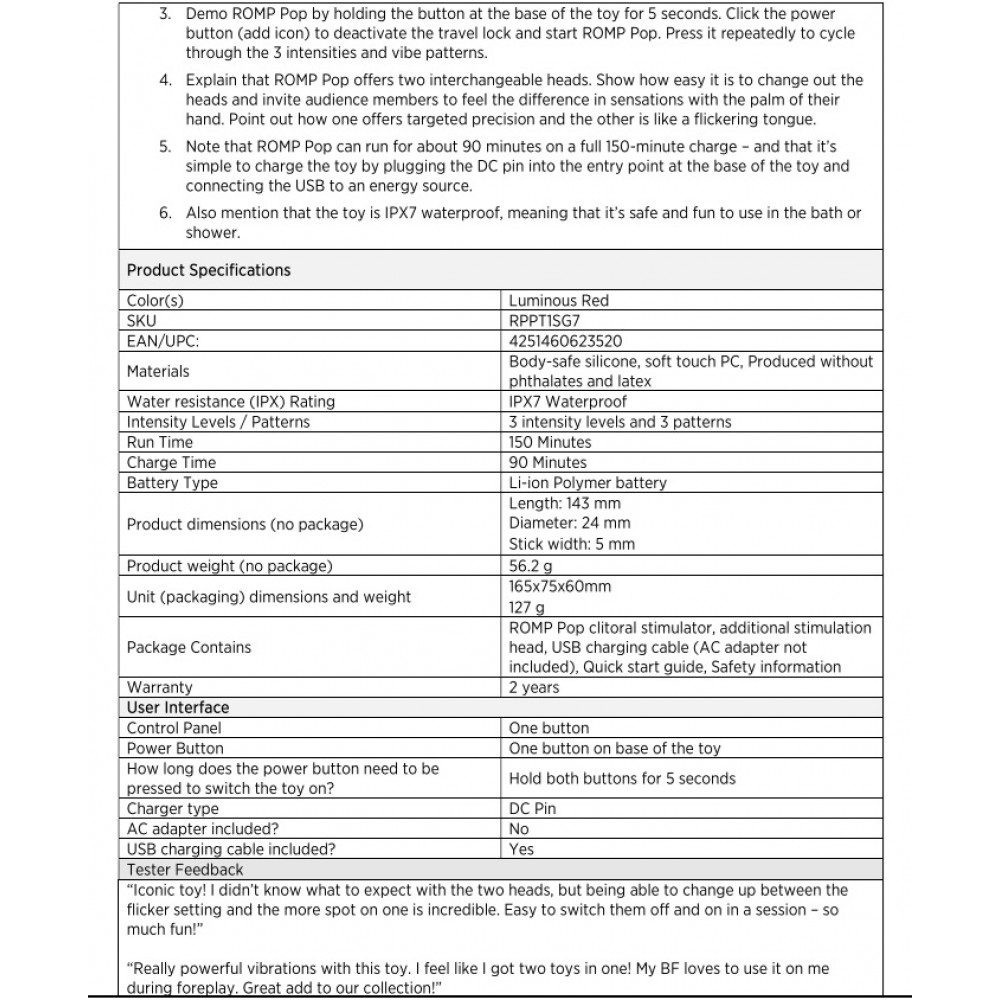 Різне - Вібратор для клітора з двома насадками Romp Pop, червоний, 14.3 х 2.4 см 13