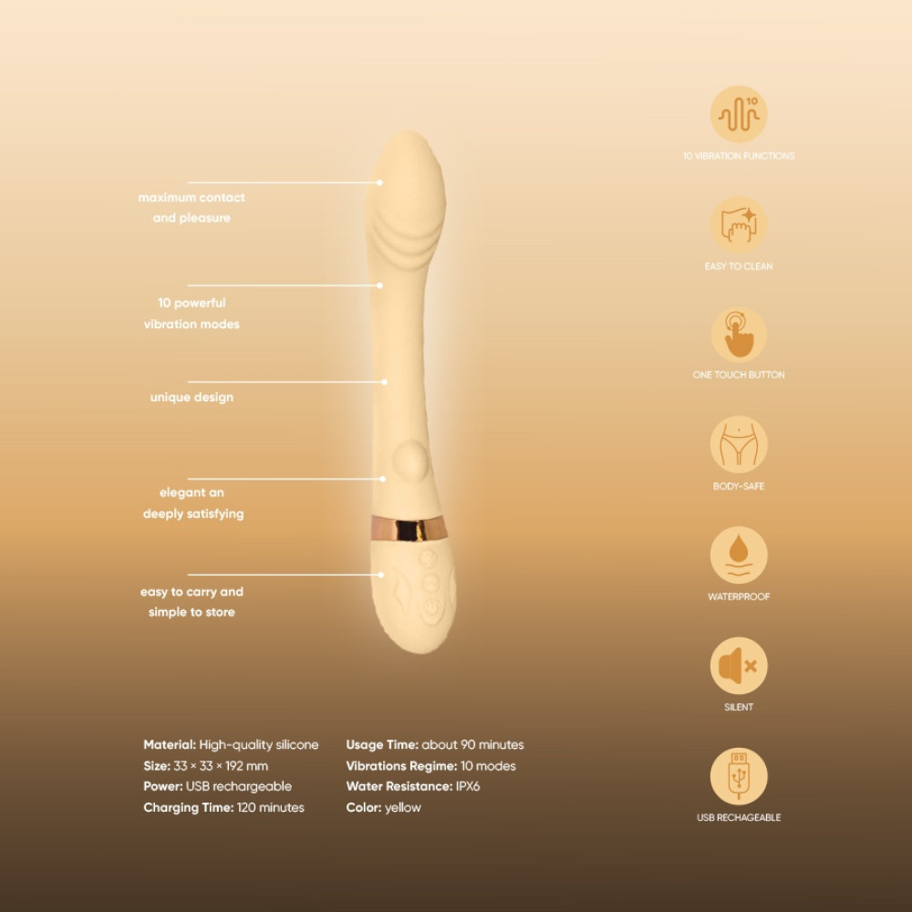 Стимулятор точки G - Вибратор для точки G с подогревом и двумя моторами Sweet Em, желтый 6